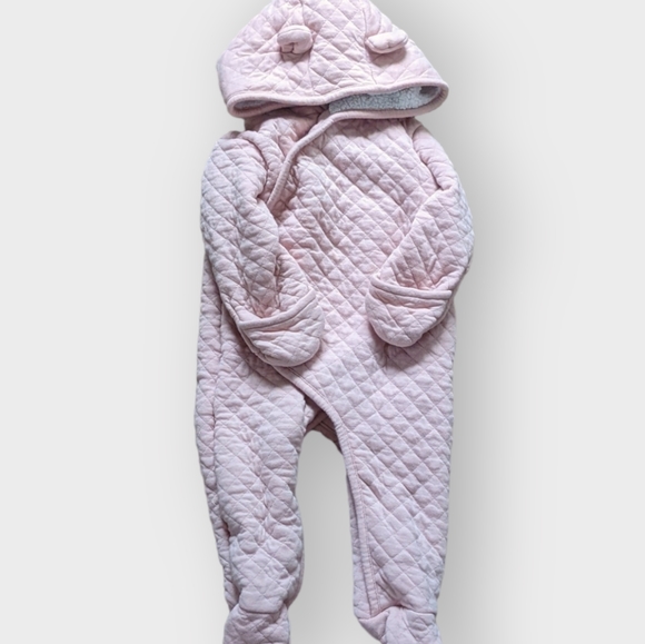 9 Months Carter's Pink Quilted Bunting Bag, Pram Outfit, Fuzzy Hood with Ears - Picture 2 of 6